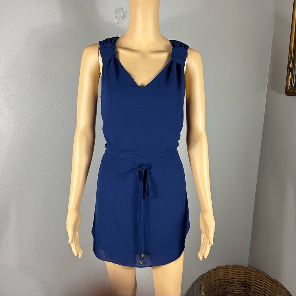 Naked Zebra Blue Sleeveless V-NeckTie Front Dress Size Small